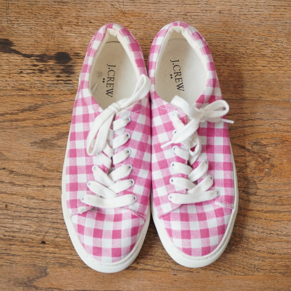 J. Crew Women's Size 7 Sneakers Pink Gingham Casual Preppy